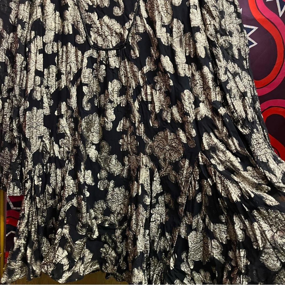 NWT by Anthropologie Metallic Gold Black Foil Mini Tunic Long Sleeve Dress Mesh - Picture 6 of 12
